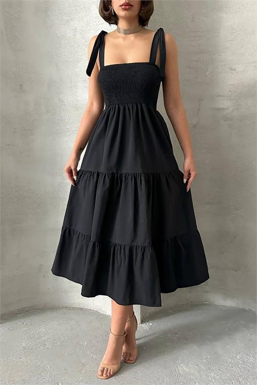 Dipmoda kadın askılı poplin kumaş yazlık elbise DPG091