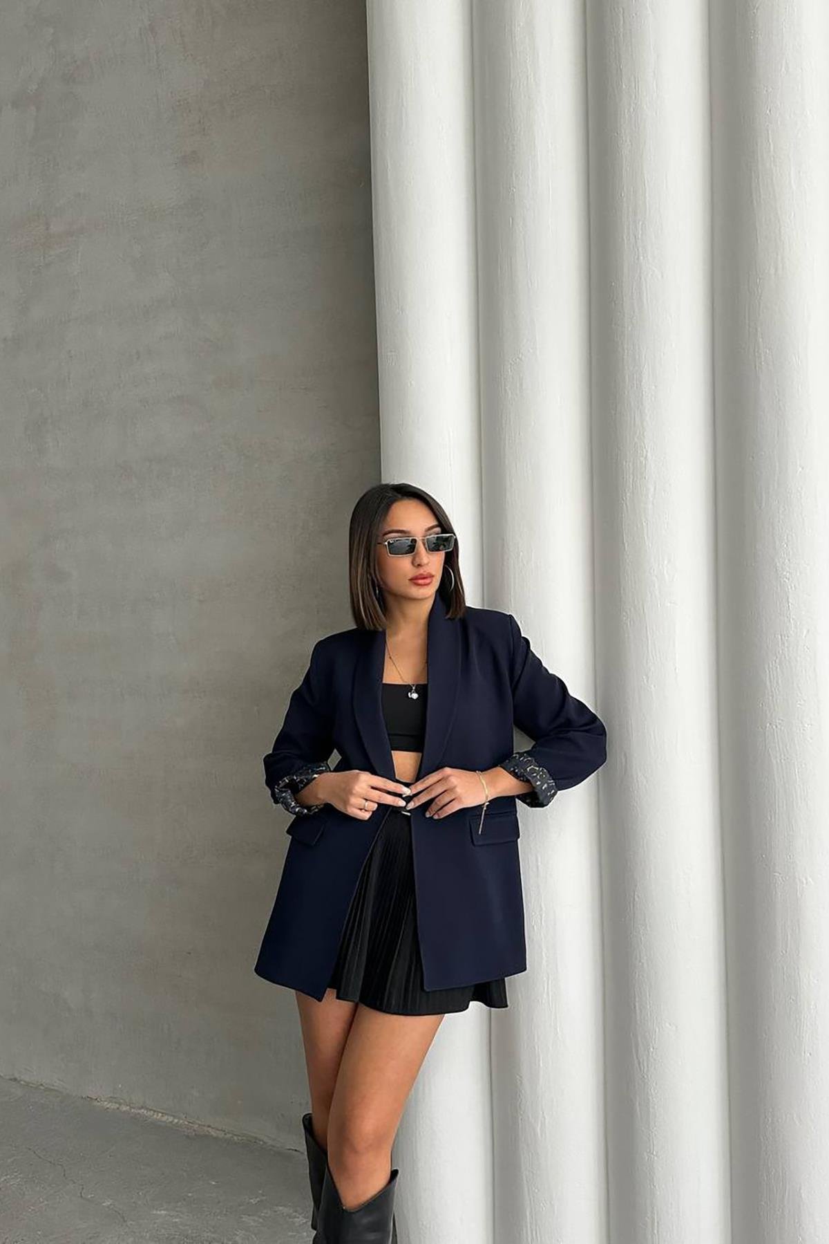 Dipmoda kadın astarlı içi leopar desenli blazer ceket DPG071