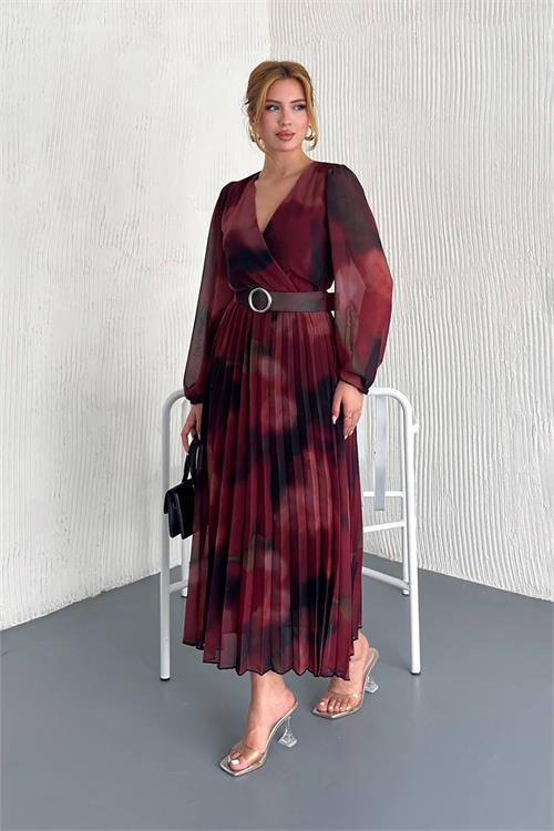 Dipmoda kadın astarlı midi boy şifon elbise DPNBK20301