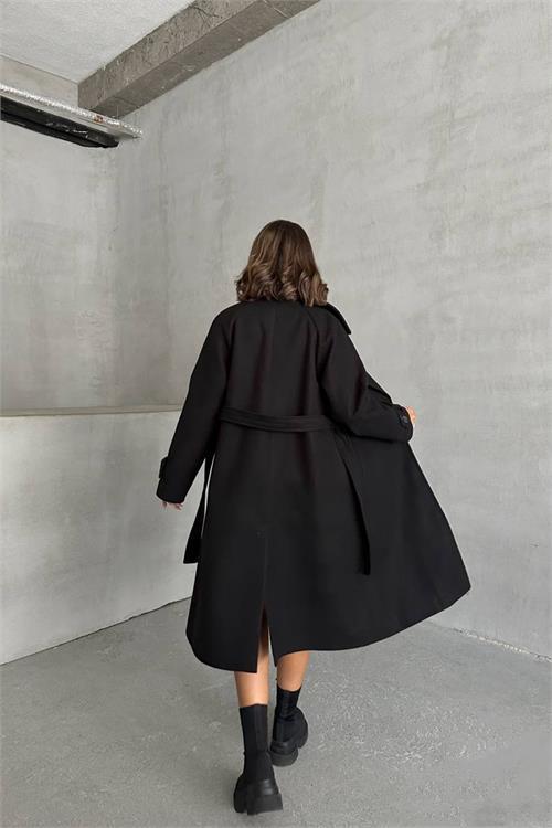 Dipmoda kadın astarlı siyah ithal kaşe kaban NBG048