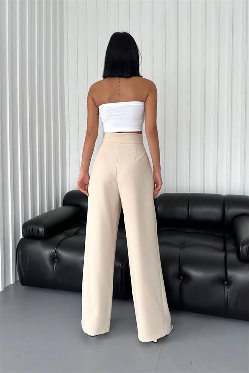 Dipmoda kadın atlas kumaş cırtlı palazzo pantolon GTS029 - Bej 