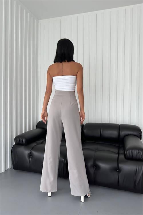 Dipmoda kadın atlas kumaş cırtlı palazzo pantolon GTS029 - Gri 