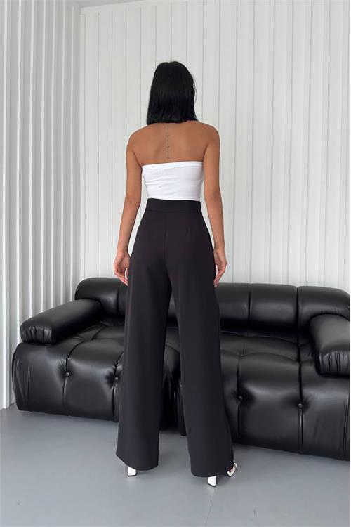 Dipmoda kadın atlas kumaş cırtlı palazzo pantolon GTS029 - Siyah 