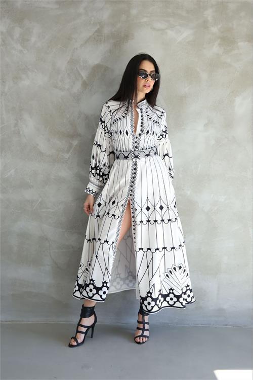 Dipmoda kadın atlas kumaş desenli elbise DPMS42129