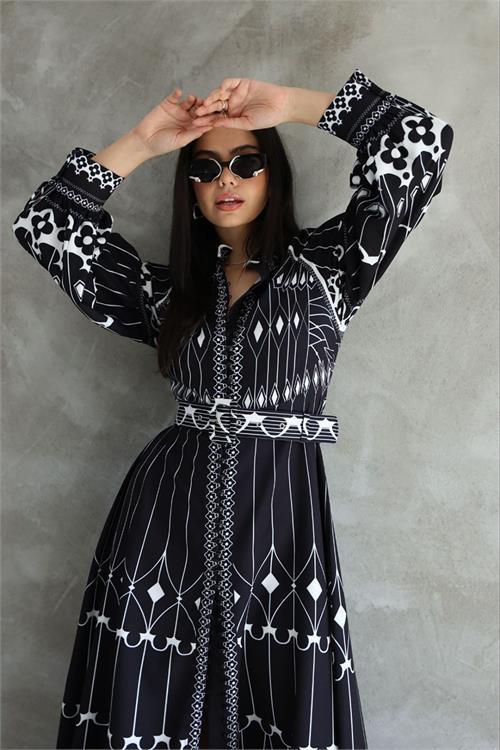 Dipmoda kadın atlas kumaş desenli elbise DPMS42129