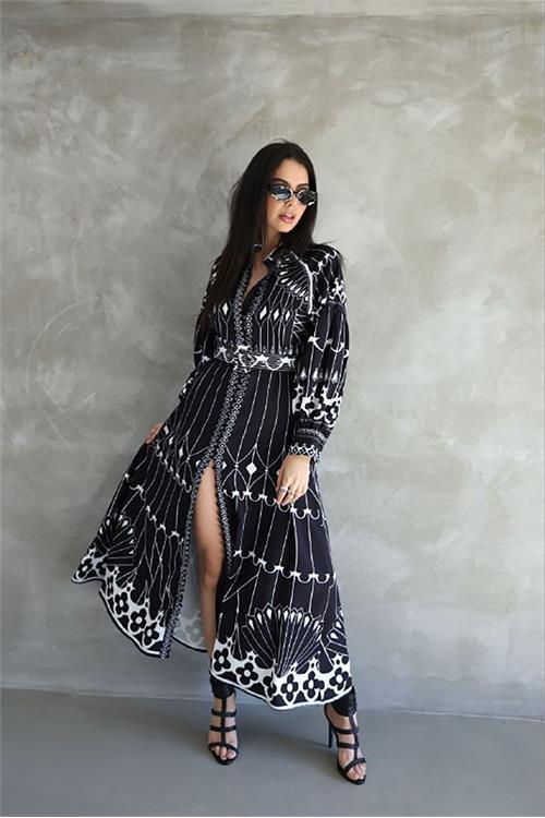 Dipmoda kadın atlas kumaş desenli elbise DPMS42129