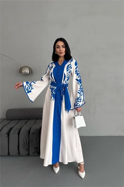 Dipmoda kadın atlas kumaş düğme detaylı elbise DPMS2507