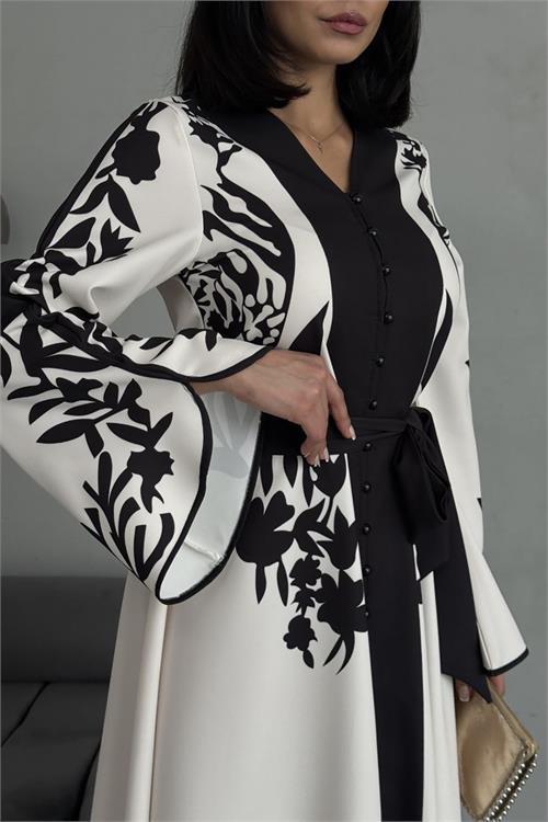 Dipmoda kadın atlas kumaş düğme detaylı elbise DPMS2507