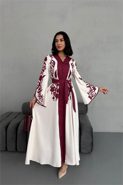 Dipmoda kadın atlas kumaş düğme detaylı elbise DPMS2507