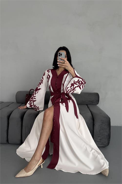 Dipmoda kadın atlas kumaş düğme detaylı elbise DPMS2507