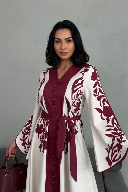 Dipmoda kadın atlas kumaş düğme detaylı elbise DPMS2507