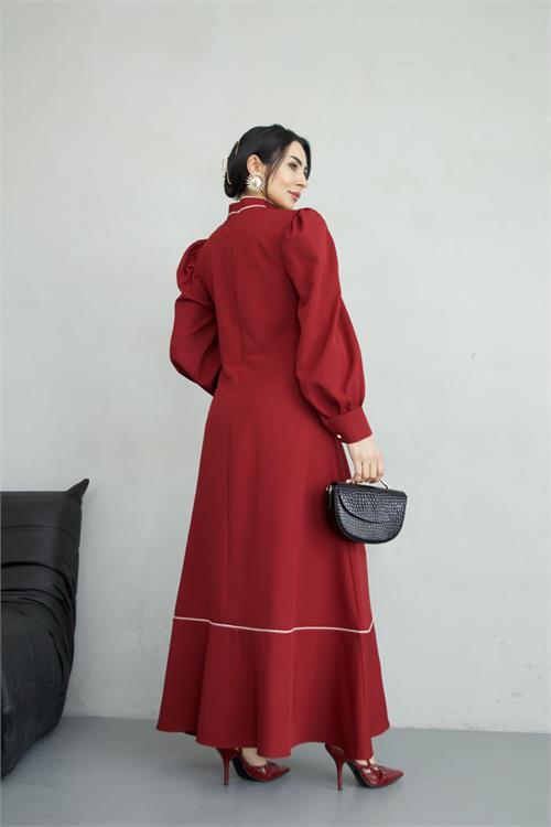 Dipmoda kadın atlas kumaş fiyonk detaylı uzun elbise DPMS2515