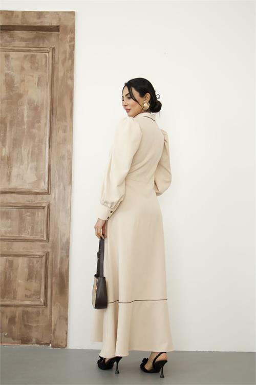 Dipmoda kadın atlas kumaş fiyonk detaylı uzun elbise DPMS2515