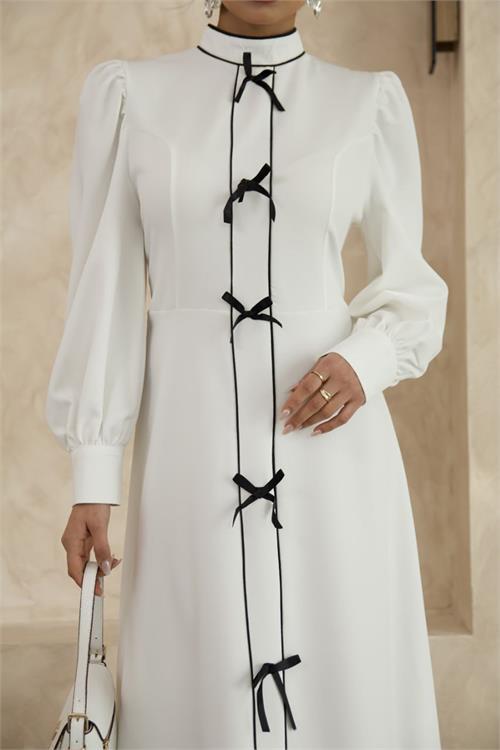 Dipmoda kadın atlas kumaş fiyonk detaylı uzun elbise DPMS2515