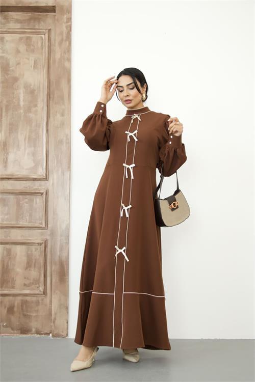 Dipmoda kadın atlas kumaş fiyonk detaylı uzun elbise DPMS2515