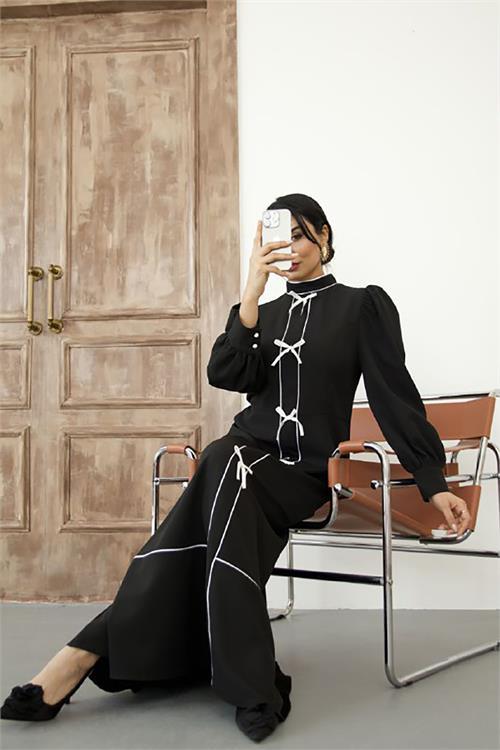 Dipmoda kadın atlas kumaş fiyonk detaylı uzun elbise DPMS2515