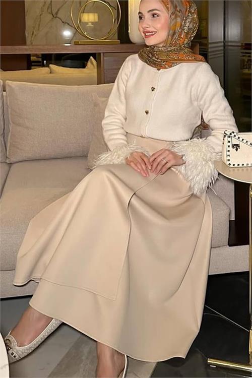 Dipmoda kadın bağlama detaylı scuba kumaş asimetrik etek NMS075