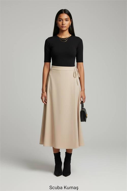 Dipmoda kadın bağlama detaylı scuba kumaş asimetrik etek NMS075