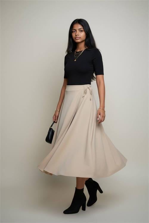 Dipmoda kadın bağlama detaylı scuba kumaş asimetrik etek NMS075