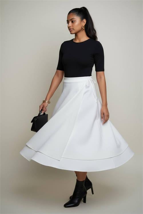 Dipmoda kadın bağlama detaylı scuba kumaş asimetrik etek NMS075