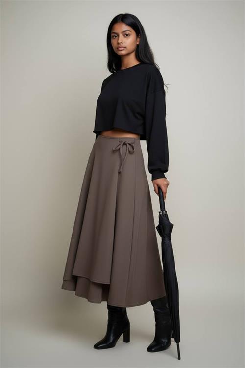 Dipmoda kadın bağlama detaylı scuba kumaş asimetrik etek NMS075