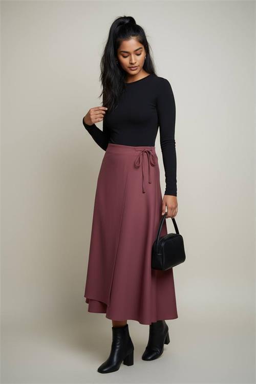 Dipmoda kadın bağlama detaylı scuba kumaş asimetrik etek NMS075