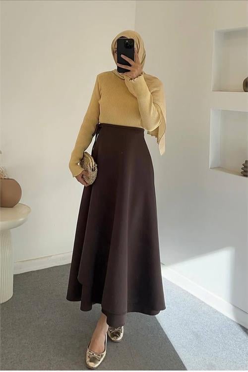 Dipmoda kadın bağlama detaylı scuba kumaş asimetrik etek NMS075