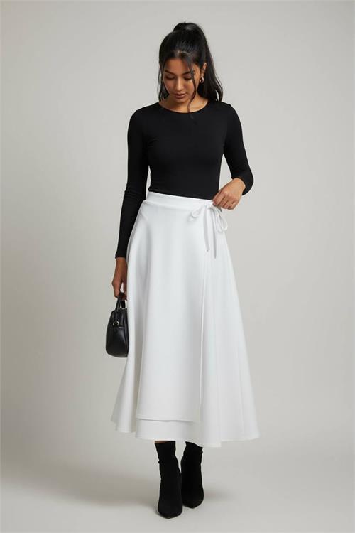 Dipmoda kadın bağlama detaylı scuba kumaş asimetrik etek NMS075