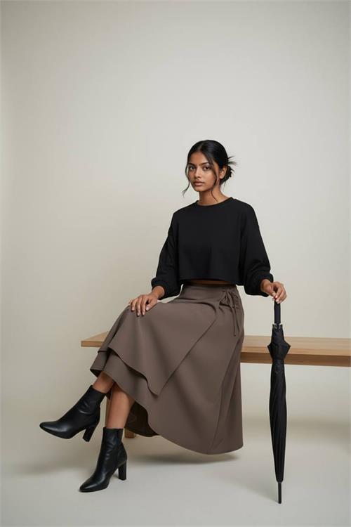 Dipmoda kadın bağlama detaylı scuba kumaş asimetrik etek NMS075