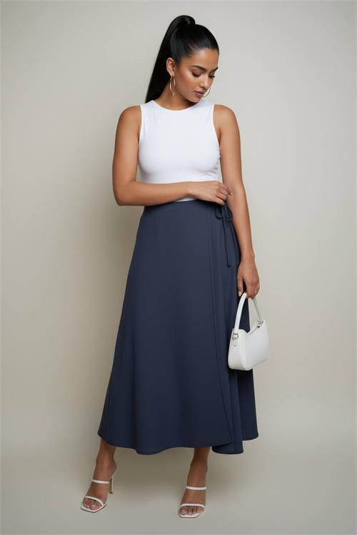 Dipmoda kadın bağlama detaylı scuba kumaş asimetrik etek NMS075