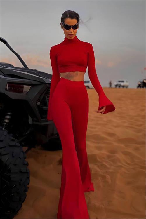 Dipmoda kadın balıkçı crop ispanyol paça pantolon ikili takım DPDF166