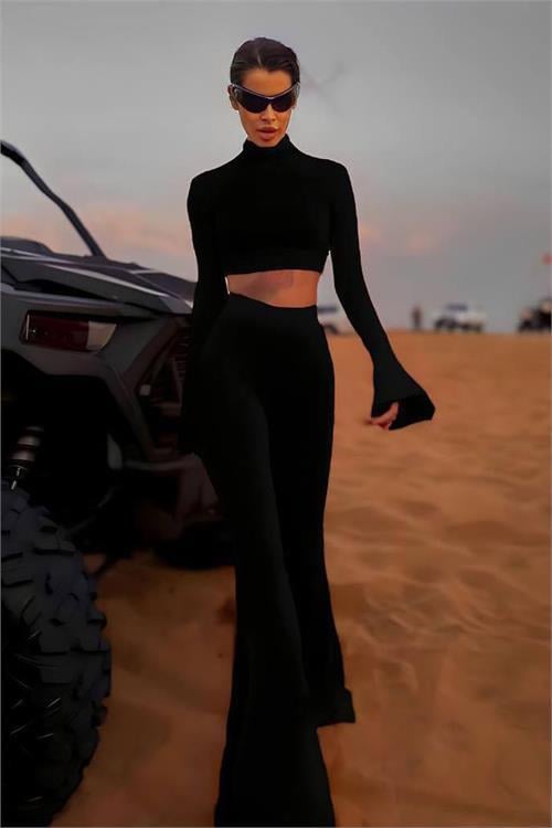 Dipmoda kadın balıkçı crop ispanyol paça pantolon ikili takım DPDF166