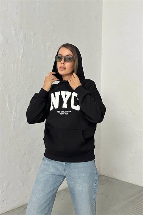 Dipmoda kadın baskılı kapüşonlu oversize sweat DPG116