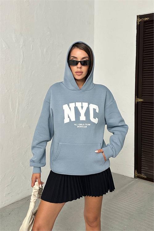 Dipmoda kadın baskılı kapüşonlu oversize sweat DPG116