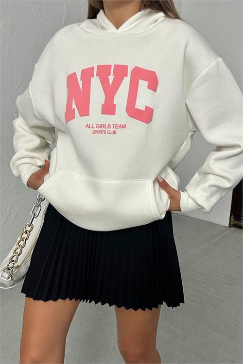 Dipmoda kadın baskılı kapüşonlu oversize sweat DPG116