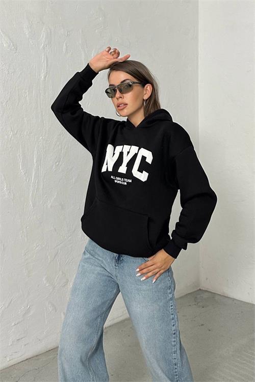Dipmoda kadın baskılı kapüşonlu oversize sweat DPG116