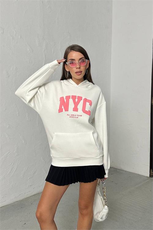 Dipmoda kadın baskılı kapüşonlu oversize sweat DPG116