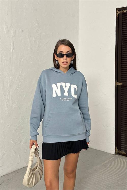 Dipmoda kadın baskılı kapüşonlu oversize sweat DPG116
