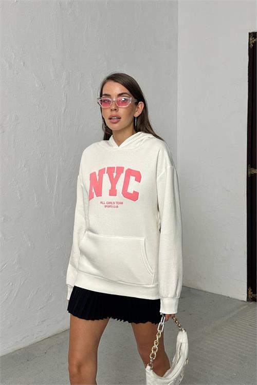 Dipmoda kadın baskılı kapüşonlu oversize sweat DPG116