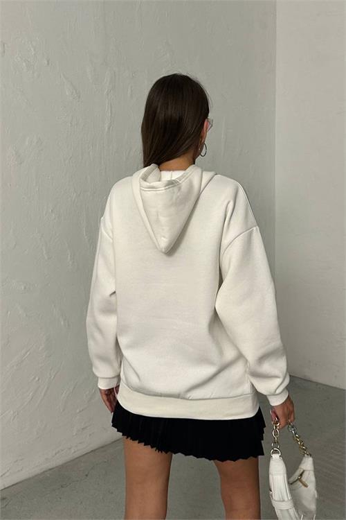 Dipmoda kadın baskılı kapüşonlu oversize sweat DPG116