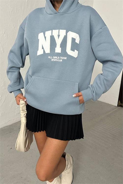 Dipmoda kadın baskılı kapüşonlu oversize sweat DPG116