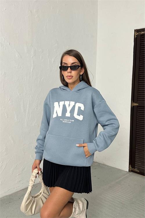 Dipmoda kadın baskılı kapüşonlu oversize sweat DPG116