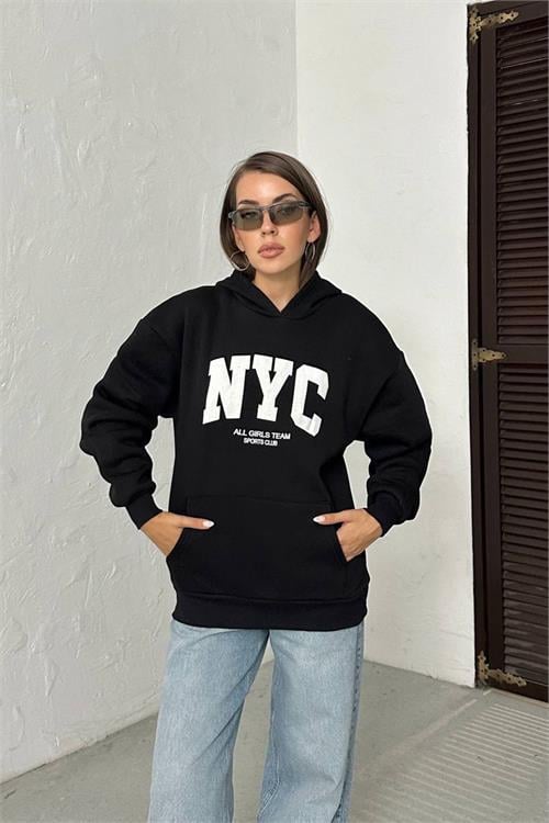 Dipmoda kadın baskılı kapüşonlu oversize sweat DPG116