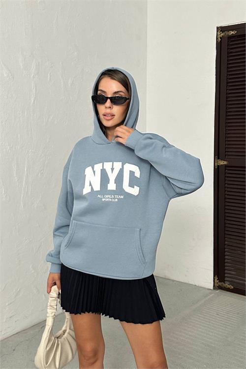 Dipmoda kadın baskılı kapüşonlu oversize sweat DPG116