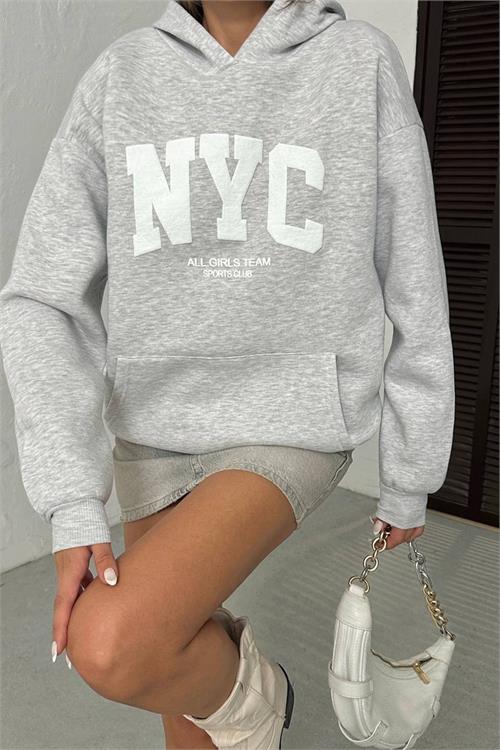 Dipmoda kadın baskılı kapüşonlu oversize sweat DPG116