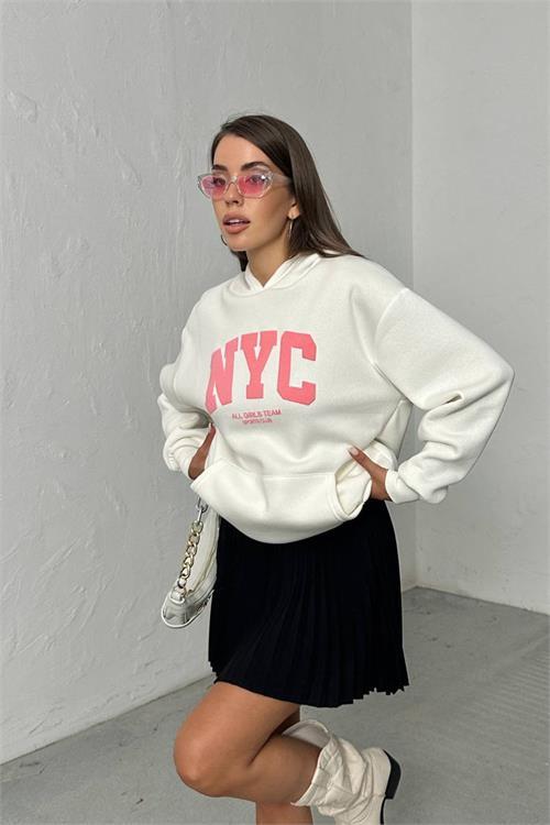 Dipmoda kadın baskılı kapüşonlu oversize sweat DPG116