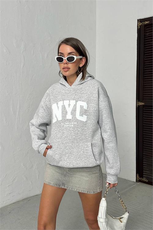 Dipmoda kadın baskılı kapüşonlu oversize sweat DPG116