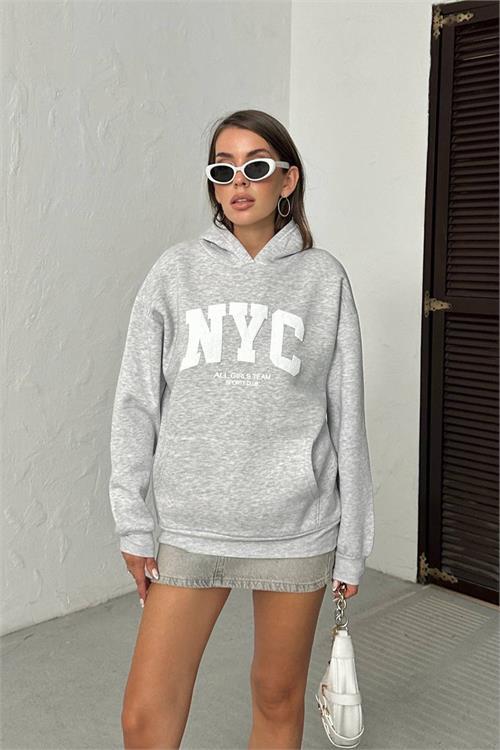 Dipmoda kadın baskılı kapüşonlu oversize sweat DPG116