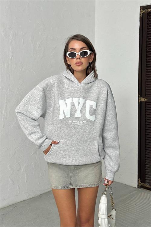 Dipmoda kadın baskılı kapüşonlu oversize sweat DPG116