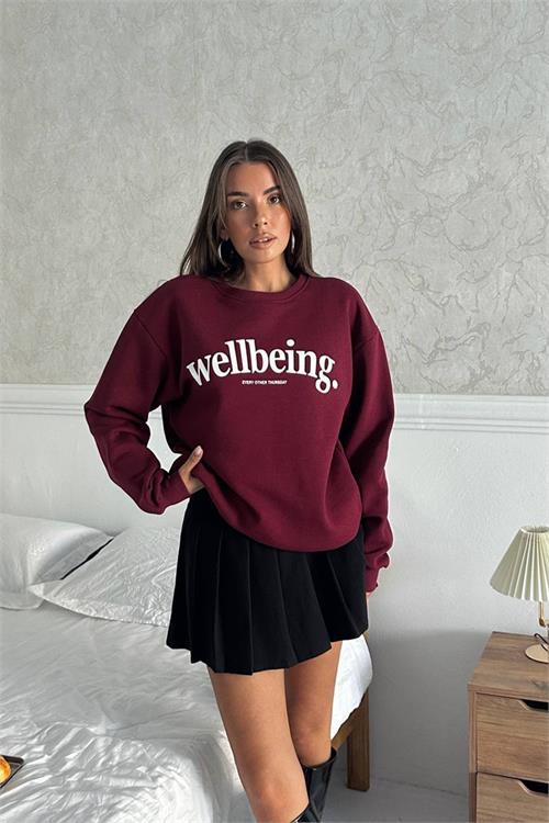 Dipmoda kadın baskılı oversize pamuklu sweatshirt DPG108